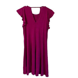 Three Dots Womens Maroon Dress Solid Elegant V Neck Ruffle Sleeve Trim Size S